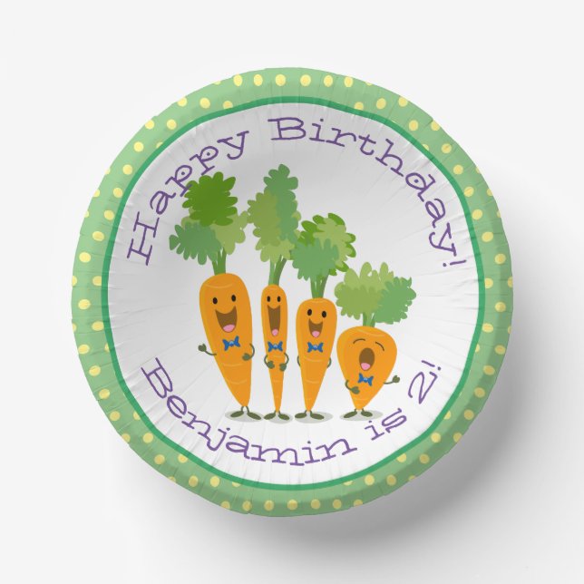 Cute happy carrots cartoon illustration paper plate (Front)