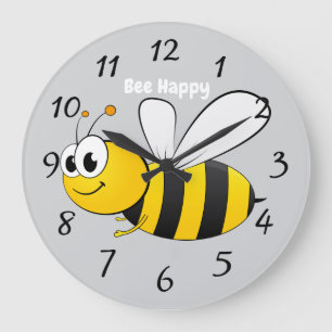 cute happy cartoon bee large clock