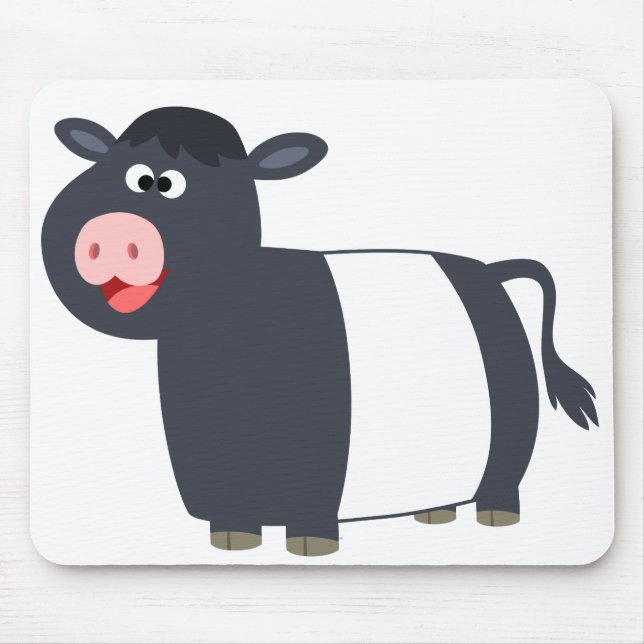 Cute Happy Cartoon Belted Galloway Cow Mousepad (Front)