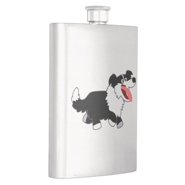 Cute Happy Cartoon Border Collie Classic Flask (Right)