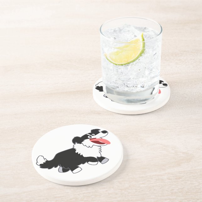 Cute Happy Cartoon Border Collie Coaster (Side)