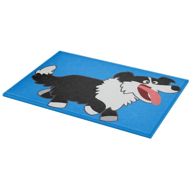 Cute Happy Cartoon Border Collie Cutting Board (Corner)