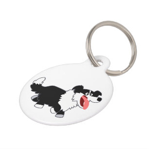 Cute Happy Cartoon Border Collie Dog Tag