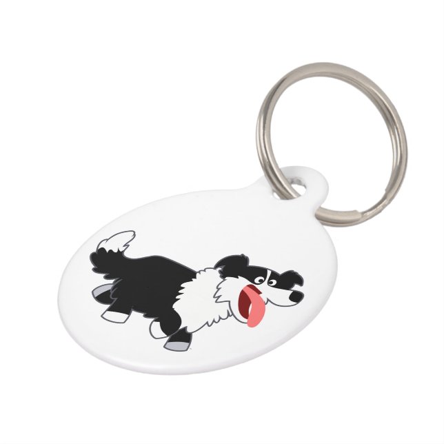 Cute Happy Cartoon Border Collie Dog Tag (Side)