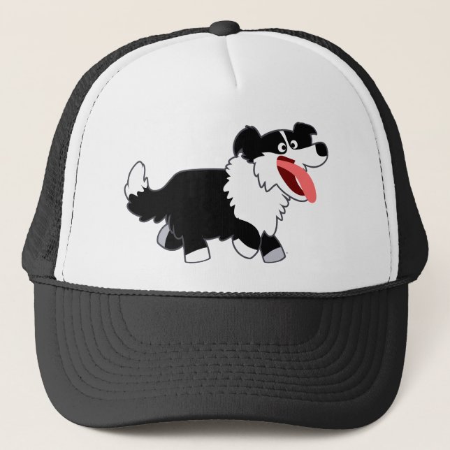 Cute Happy Cartoon Border Collie Hat (Front)