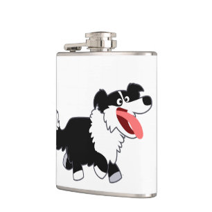 Cute Happy Cartoon Border Collie Hip Flask