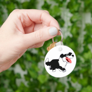 Cute Happy Cartoon Border Collie Keychain