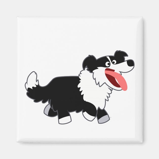 Cute Happy Cartoon Border Collie Magnet (Front)