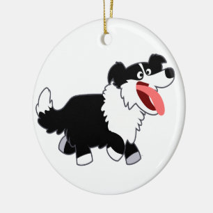 Cute Happy Cartoon Border Collie Ornament