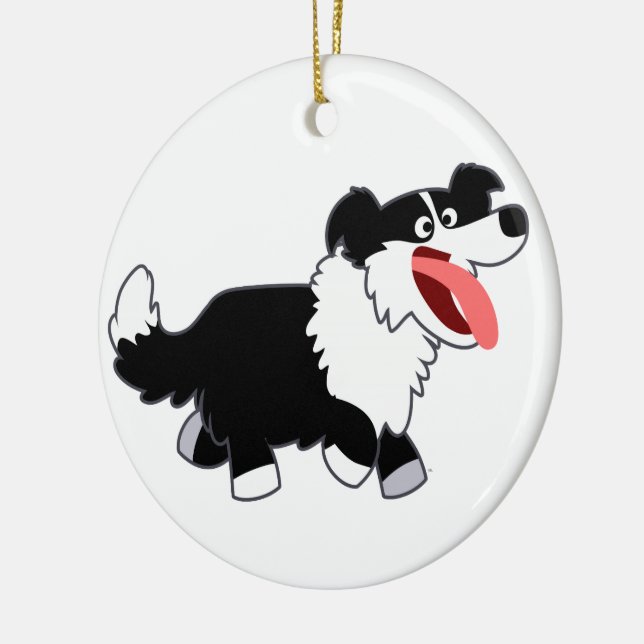 Cute Happy Cartoon Border Collie Ornament (Left)