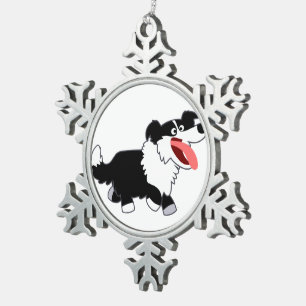 Cute Happy Cartoon Border Collie Pewter Ornament