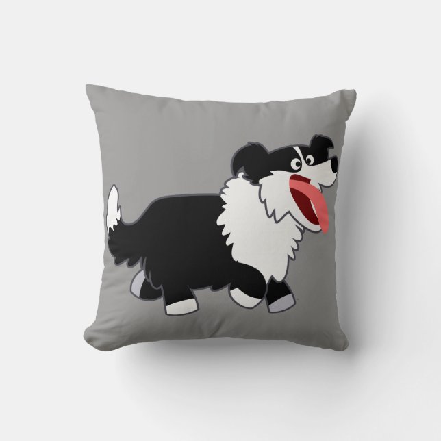 Cute Happy Cartoon Border Collie Pillow (Front)