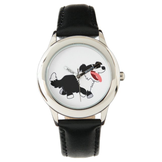 Cute Happy Cartoon Border Collie Watch (Front)