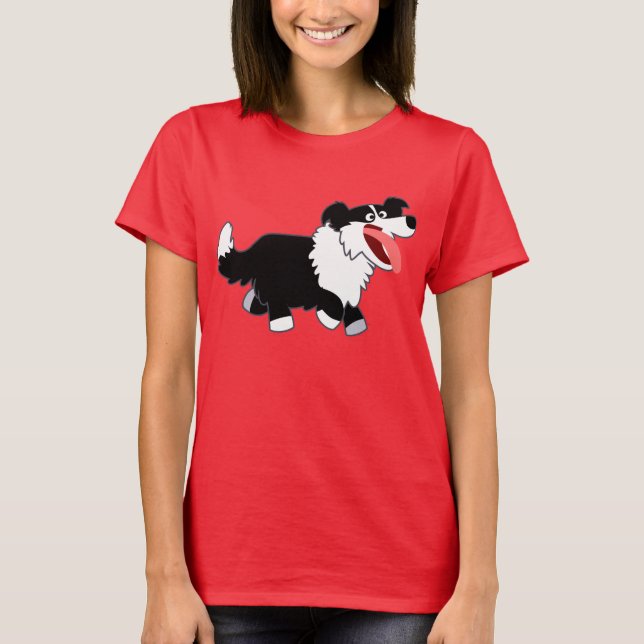 Cute Happy Cartoon Border Collie Women T-Shirt (Front)