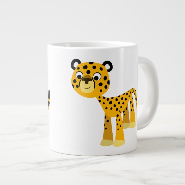 Cute Happy Cartoon Cheetah Jumbo Mug (Front Right)