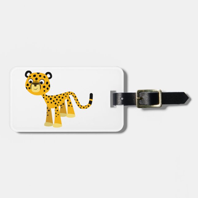 Cute Happy Cartoon Cheetah Luggage Tag (Front Horizontal)