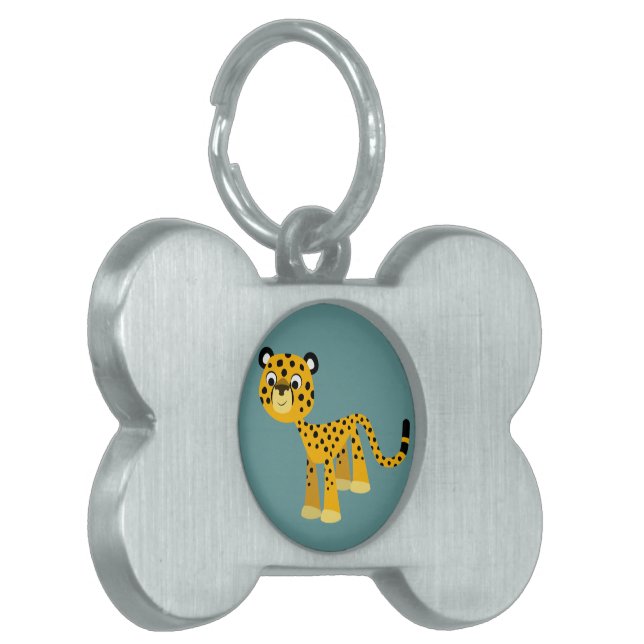 Cute Happy Cartoon Cheetah Pet Tag (Front Left)