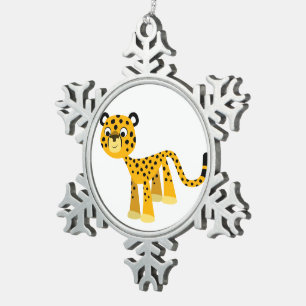 Cute Happy Cartoon Cheetah Pewter Ornament