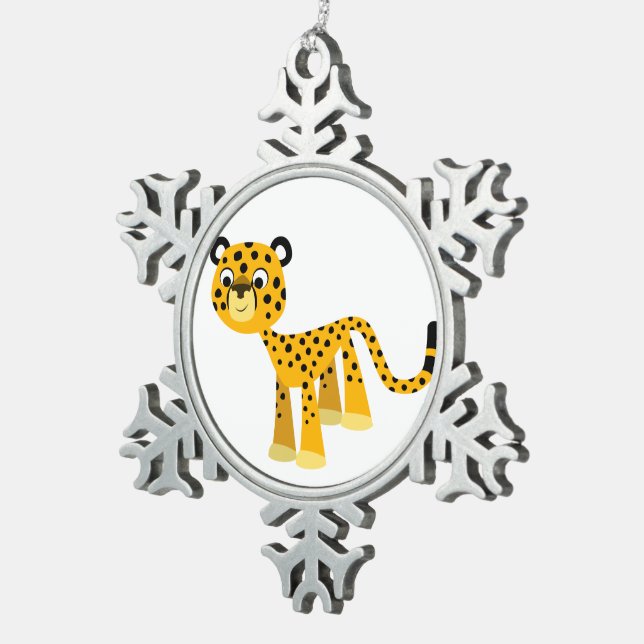 Cute Happy Cartoon Cheetah Pewter Ornament (Right)