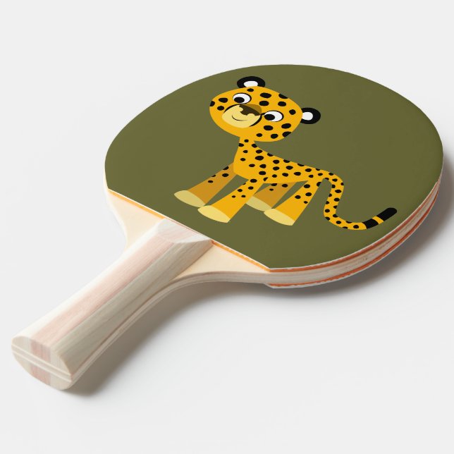 Cute Happy Cartoon Cheetah Ping Pong Paddle (Front Angle)