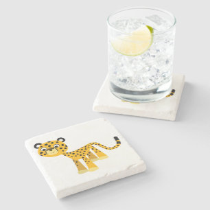 Cute Happy Cartoon Cheetah Stone Coaster