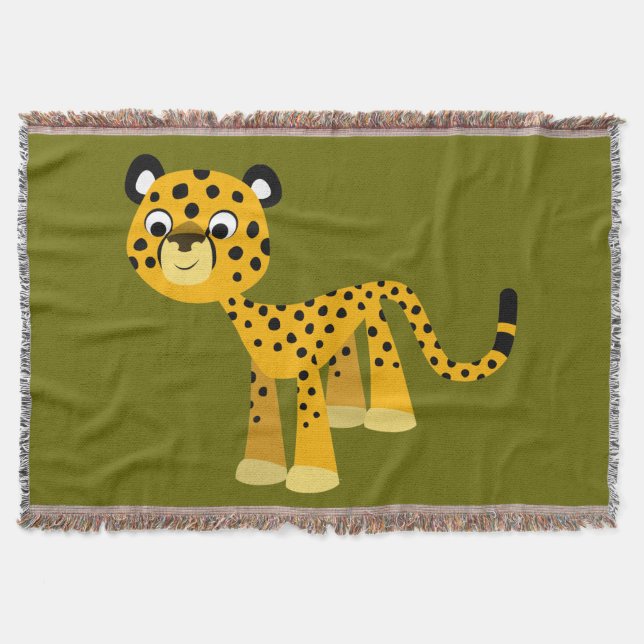 Cute Happy Cartoon Cheetah Throw Blanket (Front)