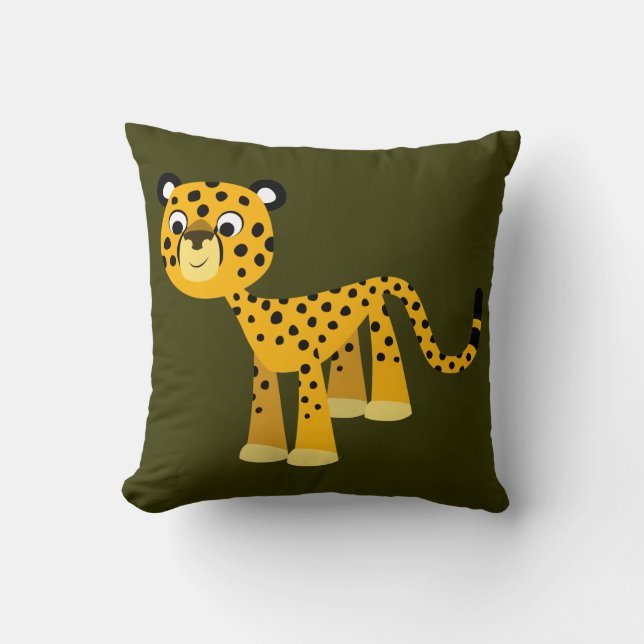 Cute Happy Cartoon Cheetah Throw Pillow (Front)