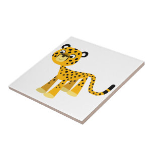 Cute Happy Cartoon Cheetah Tile