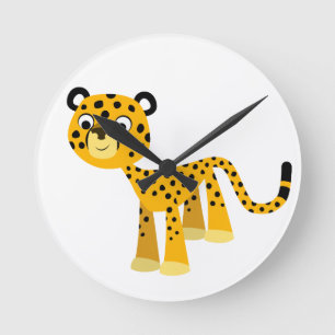 Cute Happy Cartoon Cheetah Wall Clock