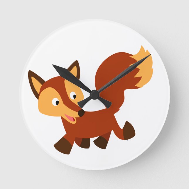 Cute Happy Cartoon Fox Wall Clock (Front)