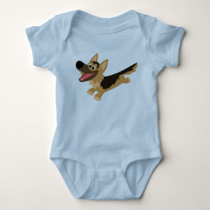 Cute Happy Cartoon German Shepherd Baby T-Shirt Bodysuit