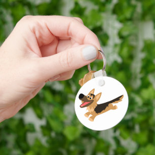 Cute Happy Cartoon German Shepherd Keychain