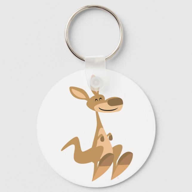 Cute Happy Cartoon Kangaroo  Keychain (Front)
