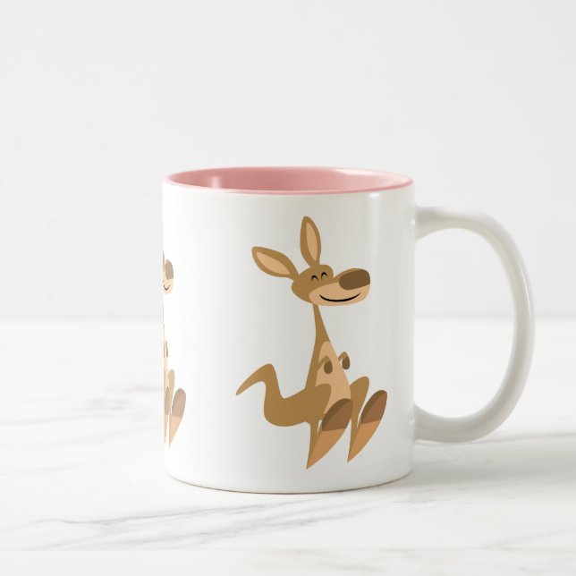 Cute Happy Cartoon Kangaroo Two-Tone Coffee Mug (Right)