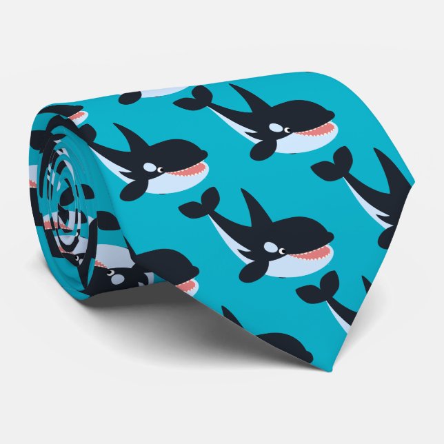Cute Happy Cartoon Killer Whale Tie (Rolled)