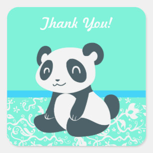 Cute Happy Cartoon Panda Square Sticker