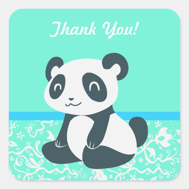 Cute Happy Cartoon Panda Square Sticker (Front)
