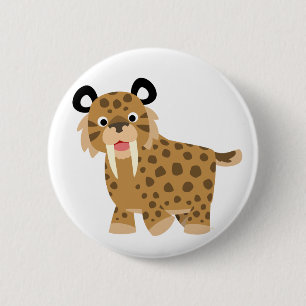 Cute Happy Cartoon Smilodon Button Badge