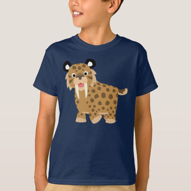 Cute Happy Cartoon Smilodon Children T-Shirt (Front)