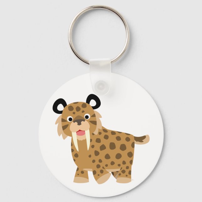 Cute Happy Cartoon Smilodon Keychain (Front)