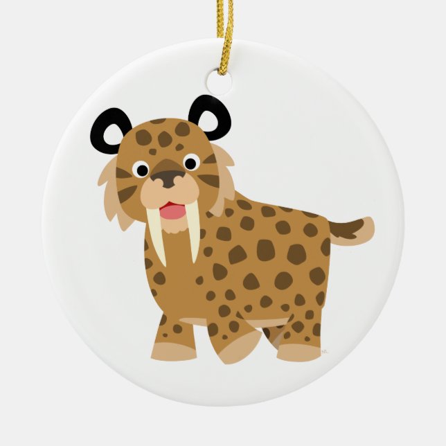 Cute Happy Cartoon Smilodon Ornament (Front)