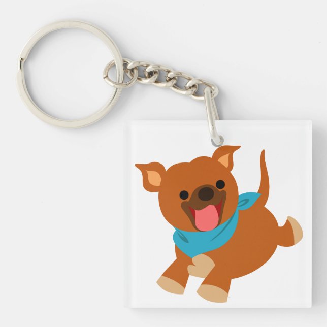 Cute Happy Cartoon Staffie Acrylic Keychain (Front)