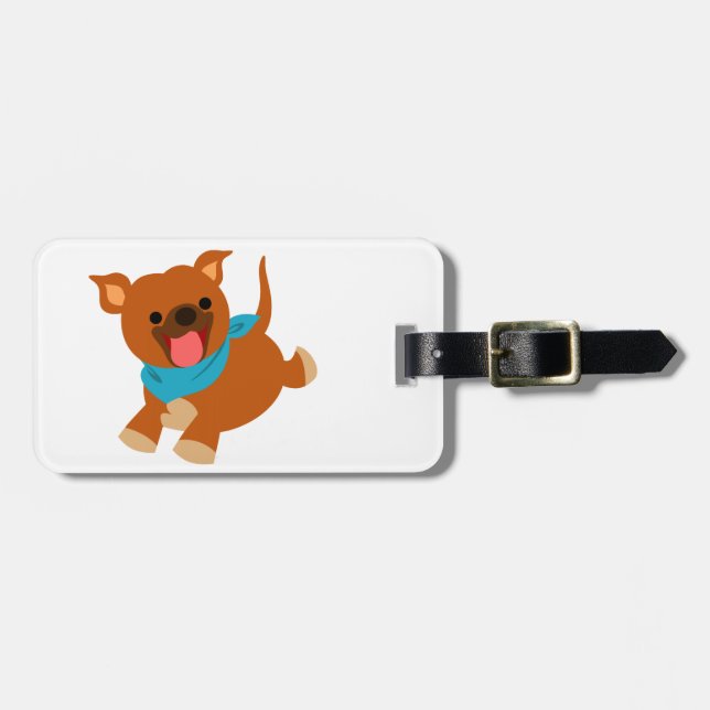 Cute Happy Cartoon Staffie Luggage Tag (Front Horizontal)