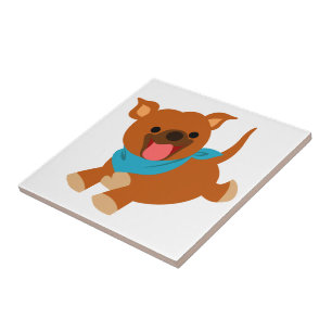 Cute Happy Cartoon Staffie Tile