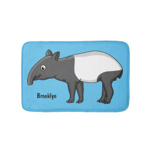 Cute happy cartoon tapir illustration bath mat