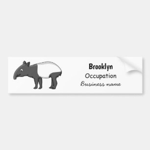 Cute happy cartoon tapir illustration bumper sticker