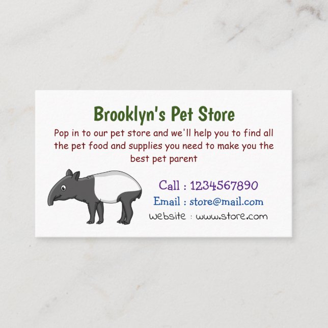 Cute happy cartoon tapir illustration business card (Front)