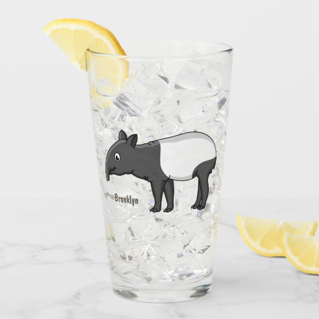 Cute happy cartoon tapir illustration glass (Front Ice)