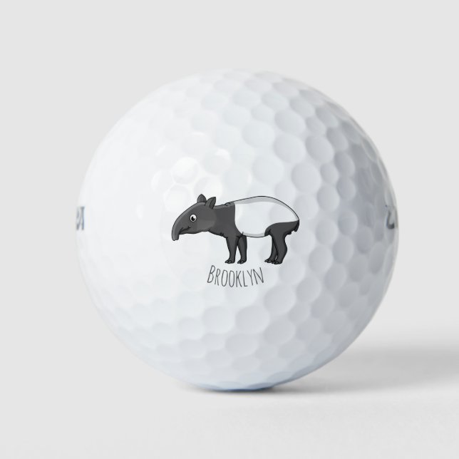 Cute happy cartoon tapir illustration golf balls (Front)