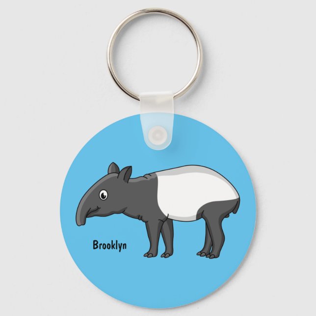 Cute happy cartoon tapir illustration key ring (Front)